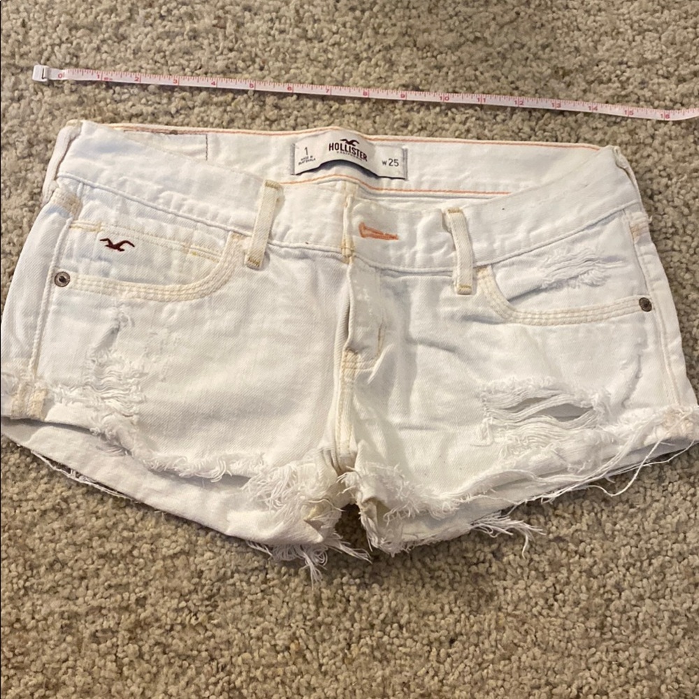 Hollister Women's White Distressed Denim Shorts